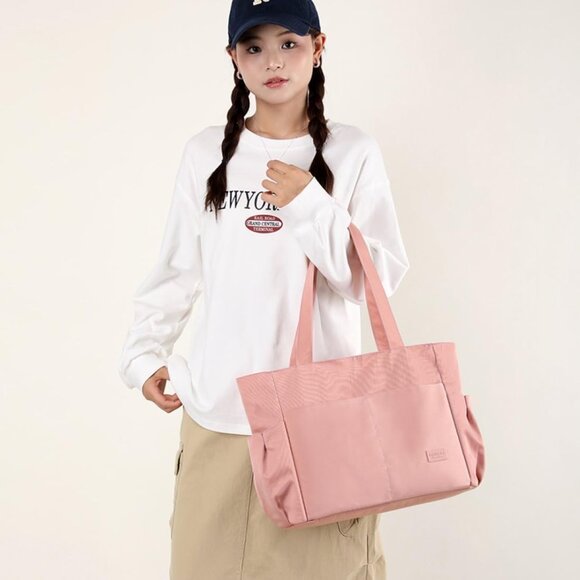 Women's Pink Large Purse Tote Bag Lightweight Handbag Satchel Shoulder Bag - Picture 7 of 7